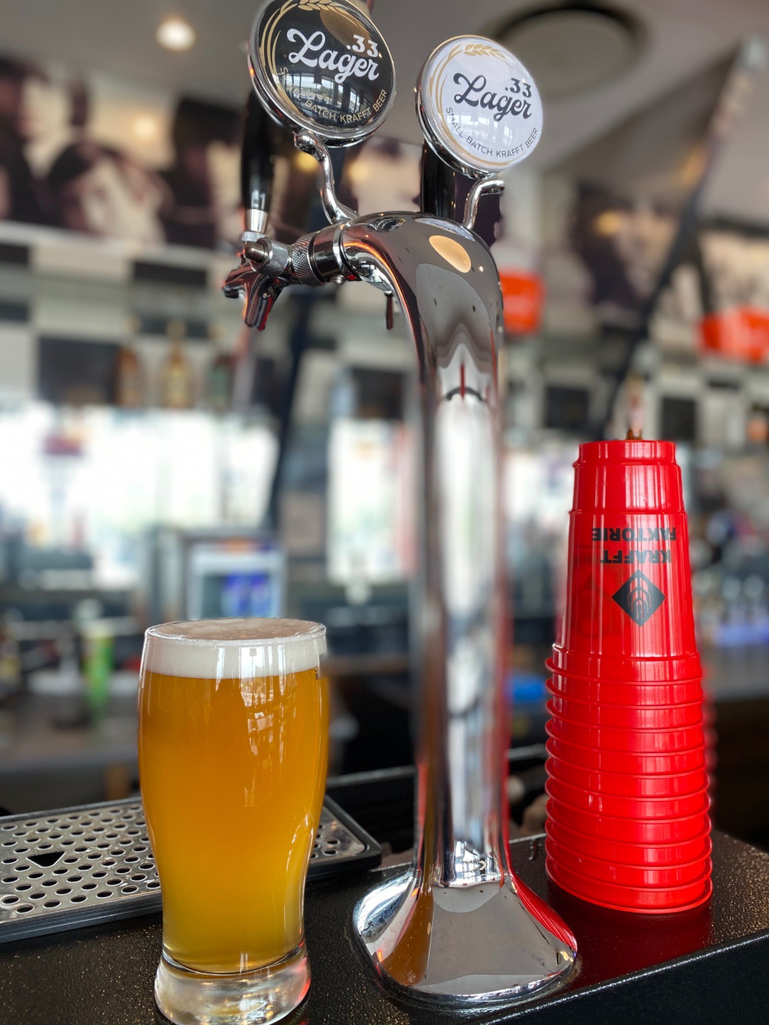 Enjoy some of our city's best locally brewed craft beer : Krafft Faktorie's legendary KRAFFT .33 Lager 